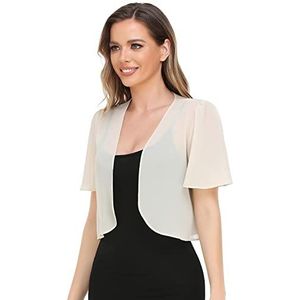 Vrouwen Bolero Shrug Zachte Chiffon Open Front Sheer Korte Mouw Cropped Vesten voor Avondjurk, Champagne, XL