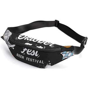 Bierfestival Brezen Duitse worst braadworst Oktoberfest oktober festival groot crossbody heuptasje voor vrouwen mannen taille pack voor hardlopen met verstelbare riem voor sport casual tas 36 x 15 cm,