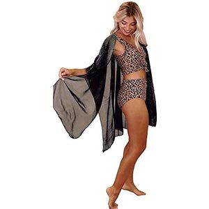 Chiffon Zwempak Cover Up Flowy Kimono Cardigan Open Front Elegante Jurk Gedrukt Blouse Losse Tops Dames Blouses (Kleur : Zwart, Grootte : XXL)