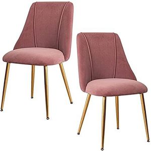 GEIRONV Flanel Dining Chairs Set van 2, 50 × 56 × 85 cm Goud Metalen benen Kantoorstoel Woonkamer Slaapkamer Apartment Lounge Chair Eetstoelen (Color : Pink)