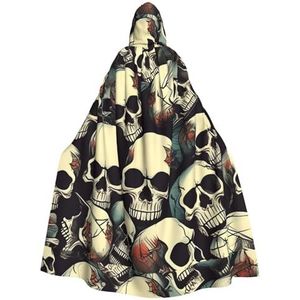 Bxzpzplj Schedel skelet print mystieke mantel met capuchon voor mannen en vrouwen, Halloween, cosplay en carnaval, 185 cm