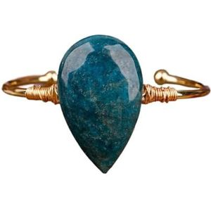 Natuurlijke Amethist Kristal Teardrop Kralen Gouden Manchet Armband for Vrouwen Zon Steen Agaat Armband Sieraden Huwelijkscadeau (Color : Silver_Blue Apatite)