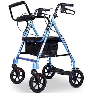 2-in-1 rollator voor ouderen, met zitting en rugleuning en grote wielen, in hoogte verstelbare rollator voor alle terreinen, belasting 100 kg, blauw Decoration
