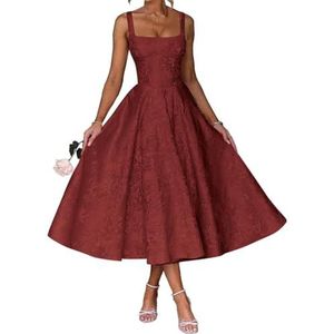 AHERKLL Spaghetti Bandjes Bruidsmeisjes Jurken Bloemen Satijn Jacquard Formele Avond Feest Maxi Jurk Thee Lengte HAH047, Bordeaux, 32