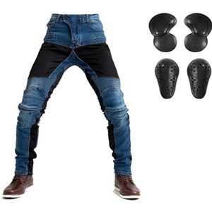 LOMENG Zomer Motor Rijbroek Bescherming Slijtvaste Jeans met CE-niveau Beschermende Uitrusting voor Mannen, Blauw, 36W
