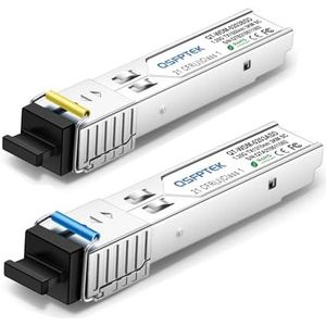 QSFPTEK 1,25G BIDI WDM SFP module, 1000Base-BIDI transceiver 3km Simplex SC DDM, Tx1310/Rx1550nm transceiver compatibel met Cisco GLC-BX-U, GLC-BX-D, Ubiquiti, Microtiek, D-Link, Supermicro