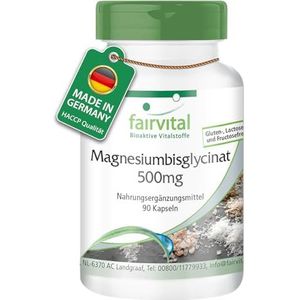 Fairvital Magnesiumbisglycinaat 500mg - met 200mg magnesium per dagelijkse dosis - 90 capsules - op kwaliteit getest en hoog gedoseerd - 100% veganistisch - Made in Germany