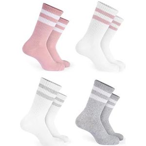 Basic Treasure 4 paar sportsokken voor kinderen, kindersokken, katoen, kindersokken jongens en meisjes, tennissokken, roze/grijs/wit, 26-30