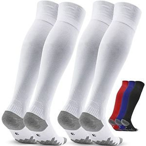 kindersokken voetbalsokken jongens - voetbalsokken sok sokken 2 paar EU 31-34 - sportsokken training sok sokken - voor voetbal, hardlopen, training (Wit 1)