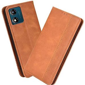 XINNI Beschermend telefoonhoesje voor Motorola Moto E13, vintage PU/TPU-lederen, schokbestendige flipcover-hoes, magnetische boekstijl portemonnee-hoesje, bruin