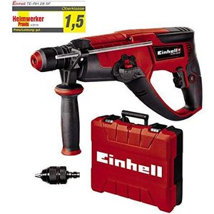 Einhell Boorhamer TE-RH 28 5F (950 W, 4500 min-1, 3 J slagvastheid, continu-bedrijfsvergrendeling, pneumatisch hamermechanisme, SDS-plus, snelheidselektronica, metalen boordiepteaanslag, incl. E-box)