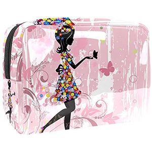 Geel Roze Rood Bloem Meisje Vlinders Make-up Tas voor Portemonnee Draagbare Reizen Organizer Tas voor Toiletartikelen Schoonheid Tas voor Vrouwen