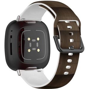 Sportbandje compatibel met Fitbit Sense / Sense 2 / Versa 4 / Versa 3 (realistisch donkerbruin hout rustiek) siliconen armband accessoire