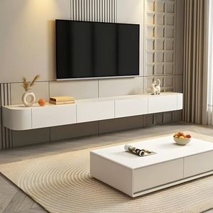 Zwevend TV Meubel Met Opbergruimte | Wandgemonteerde TV Kast Voor Woonkamer 300 Cm Televisietafel/TV Lowboard Geschikt Voor 75"" Tot 100"" TV Zwevende Tv-standaard(White,280cm)