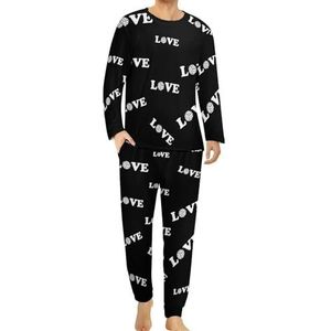 Love Volleybal Comfortabele heren pyjama set ronde hals lange mouwen loungewear met zakken 6XL