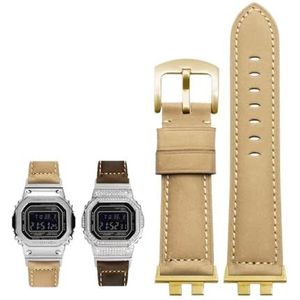 Echt lederen horlogeband geschikt for G-SHOCK geschikt for Casio GMW-B5000 kleine zilveren bar heren zachte comfortabele horlogebandaccessoires 22 mm(Color:Khaki-Gold-K2)