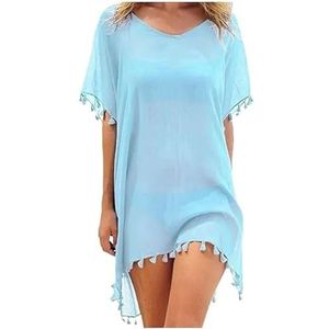 Cover Ups voor vrouwen strandkleding vrouwen bikini cover-ups jurk zwemmen zomer strand zwemmen badpak baggy tuniek tops t-shirt vrouwen katoenen blouse badpak coverups voor vrouwen (lichtblauw)