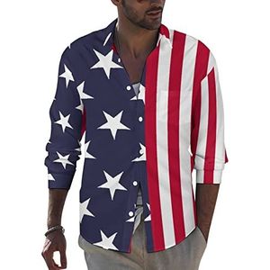 Amerikaanse vlag heren button down lange mouw casual strand tops met zak normale pasvorm