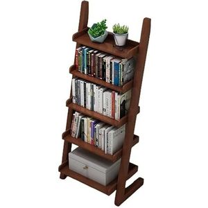 Boekenkast Ladderplank 5-laags leunende plank Vrijstaande boekenplank Boekenkast Massief houten opbergrek Planken, plantenbloemstandaard Slaapkamer (Color : Brown, Size : 60.5 * 29 * 140cm)