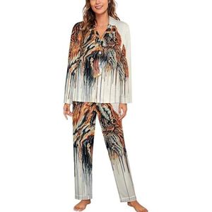 Abstracte tijger schilderij vrouwen lange mouw button down nachtkleding zachte nachtkleding lounge pyjama set L