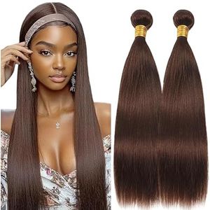 Lakaisa Straight Human Hair Bundles Sew in Hair Chocolate Brown Real Hair Extensions 2 Bundles 100% Unprocessed Brazilian Virgin Hair No Smell for Woman 20 20 Inch