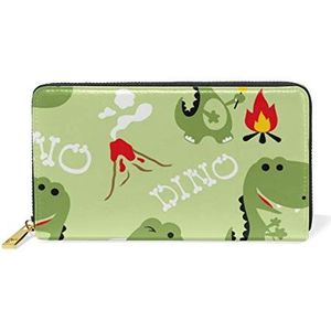 Schattige groene dinosaurus dames portemonnee portemonnee grote echt lederen portemonnee kaartsleuven organizer voor vrouwen en meisjes.