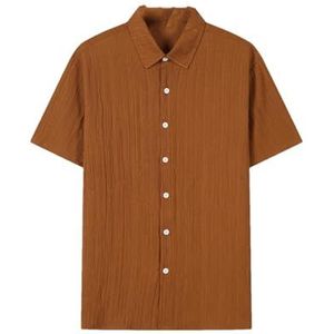 Dvbfufv Linnen overhemd voor heren met korte mouwen, casual baggy, revers strand T-shirt, modieuze trendy Hawaïaanse shirts, Koffie, S