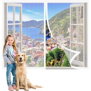 Muggennet Voor Raamhor 144 x 176 cm Vliegenhorren Voor Ramen Laat Frisse Lucht Binnen Zonder Boren Voor Keuken- Slaapkamer- Kamerramen, Wit