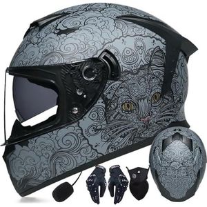 Bluetooth Integrale Helm Motorhelm Crashhelm voor Scooter Anti-Fog Dubbele Spiegel Racehelm met ECE Goedgekeurde Integraalhelm K,L=59-60CM