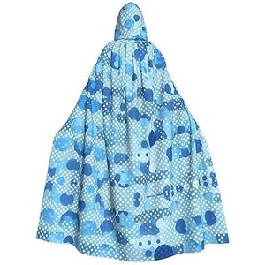 FRGMNT Blauw Polka Dot Print Print Mannen Hooded Mantel, Volwassen Cosplay Mantel Kostuum, Cape Halloween Dress Up, Hooded Uniform