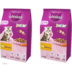 Whiskas Junior droogvoer kip, 2 x 1,4 kg (2 verpakkingen) - droogvoer voor opgroeiende katten - extra kleine kibbles voor kittens (2-12 maanden) - verschillende productverpakkingen verkrijgbaar