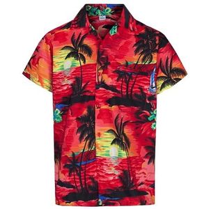 REDSTAR Heren Hawaiiaans shirt korte mouw casual fit tropische Hawaiiaanse shirts voor mannen - Button Down Casual Fit Stag Do Strand Vakantie Bloemen Funky Shirts - Aloha Zomer Fancy Dress Heren Hawaiiaanse Shirts, Rood, XL