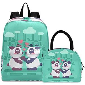 Panda-Liebeherz boekentas, lunchpakket, schoudertas, rugzak, boekentas, kinderrugzak, geïsoleerde lunchbox-tas voor meisjes en jongens, Patroon., Medium