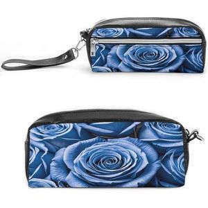 MNVTSKOP Blauwe Bloem Patroon Rozen Make-up Tas Kleine Cosmetische Reistas Draagbare Briefpapier Organizer Voor Vrouwen Leraar