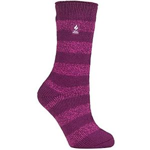 HEAT HOLDERS - Extra warme binnensokken voor dames, wollige thermosokken als cadeau, sokken voor de winter, Diepe fuchsia/bessen (dikke strepen), 37-42 EU