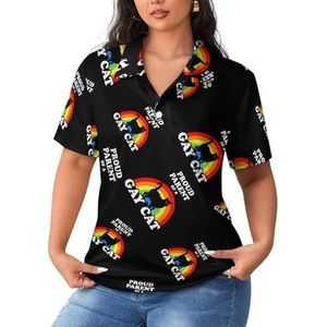 Trotse ouder van een homoseksuele kat dames poloshirts met korte mouwen casual T-shirts met kraag golfshirts sport blouses tops S