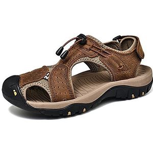 Handgemaakte sandalen voor heren, gesloten teen, modieus, holle wandelsandalen, grote maten backpacken strandschoenen, Bruin, 45 EU