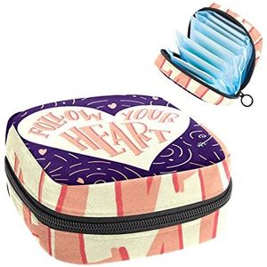 Maandverband opbergtas,Draagbare maandverband opbergzak,Volg je hart schattige liefde, Meerkleurig, 4.7x6.6x6.6 in/12x17x17 cm