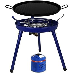 TW24 Camping gasgrill 3-in-1 incl. 1 gaspatroon met schroefventiel 500 g campingkooktoestel gas grill gasfornuis cartridge set campinggrill, blauw, 39,5 x 36 cm
