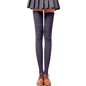 Bakicey Dames kniekousen sokken overknie kousen panty katoenen kousen gebreide sokken steunkniekousen gebreide sokken hoog boven de knie lange sokken winterkousen, donkergrijs