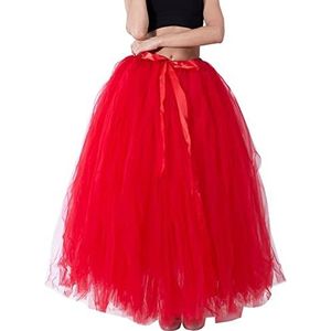 Lange maxi bruidsmeisje tule rok prinses petticoat tutu rokken voor avond prom party (kleur: rood, één maat: één maat)