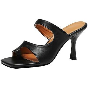 SJJH Sexy metallic damessandalen met dunne hakken, stijlvolle en comfortabele sandalen met open teen, zwart, 37 EU
