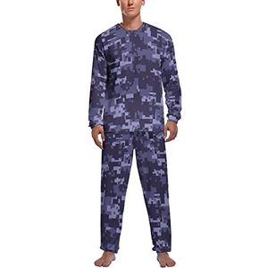 Blauwe Camouflage Camo Heren Pyjama Sets Lange Mouw Top En Broek Met Elastische Band Nachtkleding Lounge Pjs Sets 2XL