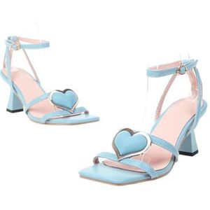 WOkismD Sandalen met vierkante gesp, plus size damesschoenen met hoge hakken, Blauw, 41 EU