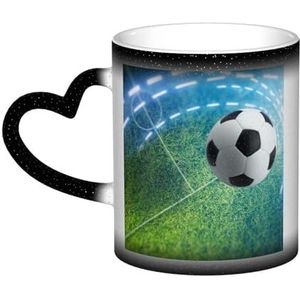 XDVPALNE Voetbal sport bal bedrukt, keramische mok warmtegevoelige kleur veranderende mok in de lucht koffiemokken keramische beker 330 ml