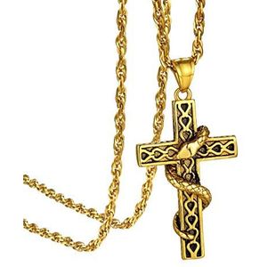 Goldchic Jewelry Vintage Slang Kruis Hanger Ketting, 18k Vergulde Slang Christelijke Jewelry Voor Mannen Vrouwen, 22 + 2 Inch Roestvrij Staal Watergolf Ketting