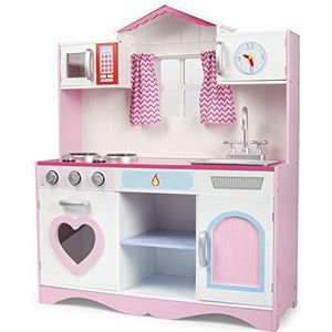 Leomark Deluxe Grote 'Pink Play' Houten Keuken voor Kinderen, Afmetingen: 82x30x101cm, Fun Cooking