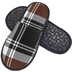 408 Huispantoffels, bruin tartan geruite naadloze patroon katoenen pantoffels wasbare hotelpantoffels casual huisschoenen voor spa slaapkamer vrouwen, Harige pantoffels 2540, 37.5/39 EU