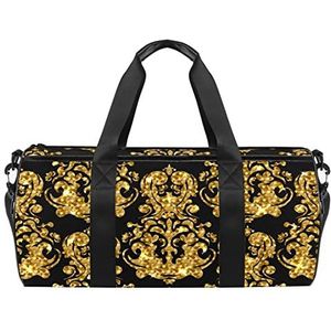 Kerstman bal handschoen sok patroon reizen duffle tas sport bagage met rugzak draagtas gymtas voor mannen en vrouwen, Gouden bloem geometrisch patroon, 45 x 23 x 23 cm / 17.7 x 9 x 9 inch