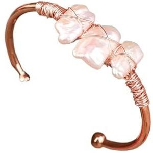 Natuurlijke Turkoois Chunky Kralen Gouden Open Manchet Armband for Vrouwen Barokke Parel Kralen Open Armband Bangle Sieraden (Color : WhitePearl Rose)